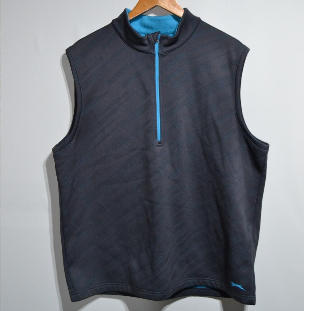 Slazenger Men's Outdoor Golf Quarter Zip Fleece Lined Vest Size XL Gray & Blue